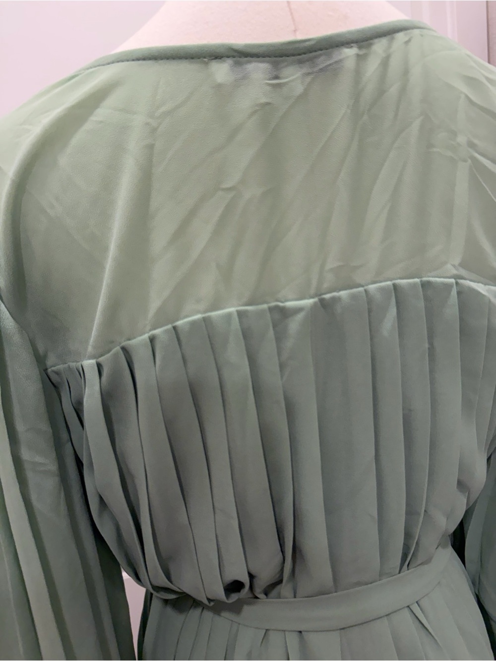 Endless Rose Sage Green Pleated V-Neck Tie-Waist Romper - Picture 6 of 9
